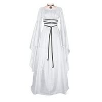Ренесансова рокля за жени рокли готически рокли Vintage Lace Up Рокля бяла- малка