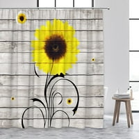 Селски слънчогледов душ завеса комплект ретро изтъркана дървена дъска флорален декор за баня полиестер тъкан за баня с куки с куки