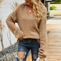 Cllios пуловери за жени с дълъг ръкав плетен отгоре плътно цвят свободно прилепване на пуловер с v-образно пуловер пуловер джъмпер зимни пуловери за жени