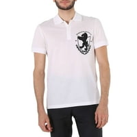Roberto Cavalli Men Optic White Chimera Crest-Embroided Polo риза, размер малък