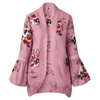 Ханас върхове жени дантела флорално отворено нос случайно палто блуза кимоно яке кардиган розово xxxl