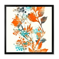 Дизайнарт 'оранжеви и зелени диви цветя' модерна рамка Арт Принт