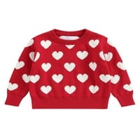 Meihuida Kids Baby Girl Knit пуловери Сладки сърдечен печат с дълъг ръкав кръг на върхове за врата