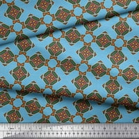 Soimoi Blue Cotton Voile Fabric Stripe & Diamond Geometric Print Fabric край двора