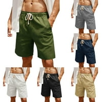 Мъже къси панталони еластични талии за теглене на летни торбисти разхлабени ежедневни джобни половин панталони ВМС L