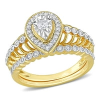 Миабела Дамски карат Т. в. диамант жълто злато флаш позлатени стерлинги Сребърен пръстен комплект