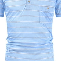 Daqian мъжки тениски Просвещение Лято раирана тениска с къси ръкави Мъжки самообразие бизнес ежедневни лапи Мъжки ризи Просвещение светло синьо xxxxl
