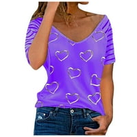 Дамски върхове жени ежедневни разхлабени ризи с къс ръкав моден сърдечен печат тениски тениски