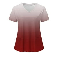 Женски работен униформен градиентен скраб върхове блуза Лятна мода прекрасна туника Tees v шия ризи с къс ръкав червен l