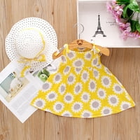 Tking мода малко дете бебе момичета без ръкави слънчогледи от печатни дрехи дрехи+сламени шапки шапки жълти 80