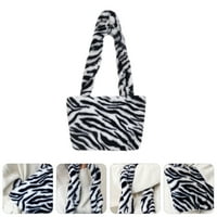Zebra-Stripe рамо торбичка Стилна плюшена чанта за тотална торба женска кръстосана чанта