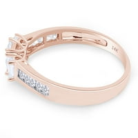 Бял естествен диамант три каменни годежен пръстен в 14K розов златен пръстен размер: 4.5