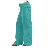 drpgunly женски панталони ежедневни плътни цветни разхлабени джобове еластичен колан талия панталони дълги панталони y2k панталони панталони за жени сини 5xl