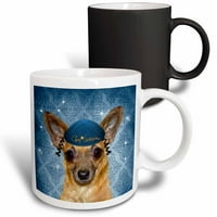 3Drose Chihuahua в Yarmulke за Chanukah Funny Dog in Blue - Magic Transforming Mug, 11 -унция