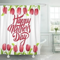 Честит ден на майките типографски с куп пролетни лалета цветя дизайн най -добрата мама някога обичам душ завеса за баня завеса