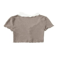 Женски Mocha Brown Plain V Neck Casual Short Leanve Plus Size тениски