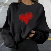 Женски плюс размер сърдечно печат небрежен пуловер мода с дълъг ръкав огромни суичъри