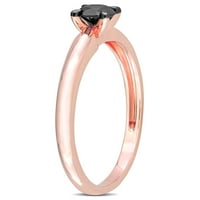 Карат Т. в. черен диамант 14кт Розово злато черен родий покритие пасианс годежен пръстен