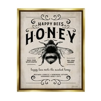 Ступел индустрии мед пчела селски ферма текстурирани дума дизайн металик злато рамка плаващо платно стена изкуство, 24х30