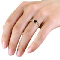 Годежен пръстен с червен гранат и диамант 1. 14к жълто злато.Размер 5