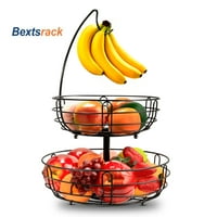 2-степенна купа за кошница с плодове с поставка за банани за кухня,Черна
