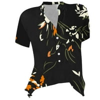 Манксиву Дамски блузи ризи за жени блузи с къс ръкав тениски блузи модни ежедневни в врат хлабав туника блуза Извънгабаритни тениски ризи за жени Черно