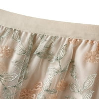 Жени шифон еластични високи талии плисирани а-лайн люлееща се пола разплаквани макси пола с цветя бродерия поли