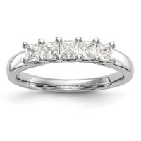 Солидна 14k бяло злато пет каменни диамантени сватбени пръстени с CZ Cubic Zirconia размер 8.5