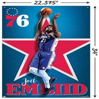 Филаделфия 76ers - Плакат за стена на Джоел Ембиид с бутални щифтове, 22.375 34