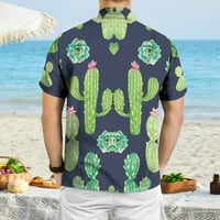 Puawkoer Down Button Spring Floral Summer Mens Tropical ежедневни ризи къси плажни ежедневни ръкави мъже ризи мъжки дрехи S Green