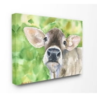 Ступел индустрии сладко бебе крава животински зелен акварел живопис платно стена изкуство от Джордж Дяченко