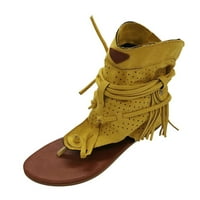 Сандали за жени ретро бохемски гладиатор ресни ежедневни сандали плосък клип пръст на глезена плажни обувки T-каишка римски сандали с отворени пети