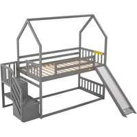 Двуетажно легло за деца, с място за съхранение и подвижна пързалка,стълбище за съхранение може да бъде поставено ляво или дясно сиво