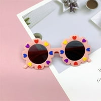 Детски кръгли слънчеви очила за цветя, сладки слънчеви очила против ултравиолетови лъчи за плаж със сърдечни очарования за фотография