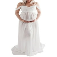Майчинство рокля за фотография Плътен цвят разстояние рамото шифон рокля фронт Сплит дълги рокли бременност