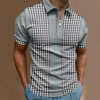 Мъжки Летни Ежедневни Хрътзут Печат Цип Завой Надолу Яка Блуза С Къс Ръкав Върхове Риза