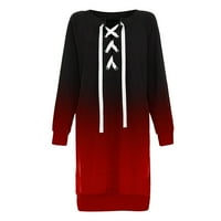 Дамски модни ежедневни щампи на разстояние-рамо презрамки Дълги ръкави Пуловер рокля без презрамки врата червено с