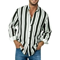 Поло ризи за мъжки пролет и есенна модна ивици от свободното време 3D цифрова отпечатана риза с дълъг ръкав отгоре