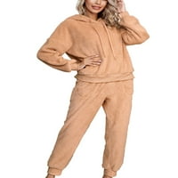 Luxplum дамски спални дрехи еластични талии за нощни дрехи пижами комплекти хлабав салон комплект зимни топли качулки и панталони камила m