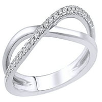 Бял естествен диамантен кросоувър пръстен в 14k бяло злато