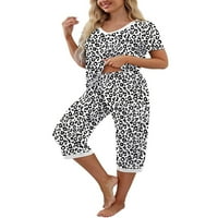 Biayxms дамски пижами комплект късо ръкав v горната част на шията с панталони от капри с джобове ежедневно спално облекло pjs салони