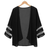 Xinqinghao Cardigan палто за жени жени мрежест панел Bell Sleeve Pure Color Schiffon Casual Loose Kimono Cardigan Жени Кардиган Черно