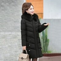 Жени Anorak Jacket- Зима плюс средна дължина тънка подплатено яке Майка памучно палто черно s