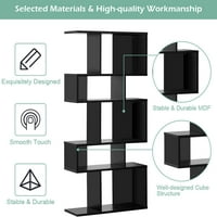 5-етажна геометрична Етажерка Черна, 70 висок дървен свободностоящ декоративен дисплей отворени рафтове с устройство против преобръщане, всеки рафт държи до кг, дър