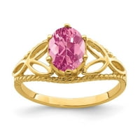 14k жълто злато 8x овален розов турмален пръстен
