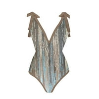 Умитай Дамски в-врата мода ретро отпечатани консервативен едно парче плаж рокля комплект
