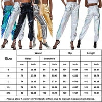 Катирани дамски метални лъскави отразяващи панталони с висока талия холографски хип -хоп харем джоггери гамаши гамаши панталони