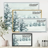 Дизайнарт 'Снежни Борови Дървета На Планина' Традиционна Рамка Платно Стена Арт Принт