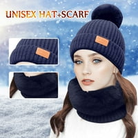 Клирънс мода жени зимен плетен шапка топка яка комплект дебела топла плътна шапка за слушалка