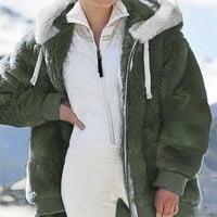 Зимни палта за жени zpanxa дамски топло дебело плюшено палто, на открито плюс размери сгъстено яке с качулка, зимен цип гащеризони Армия на зелено 3XL